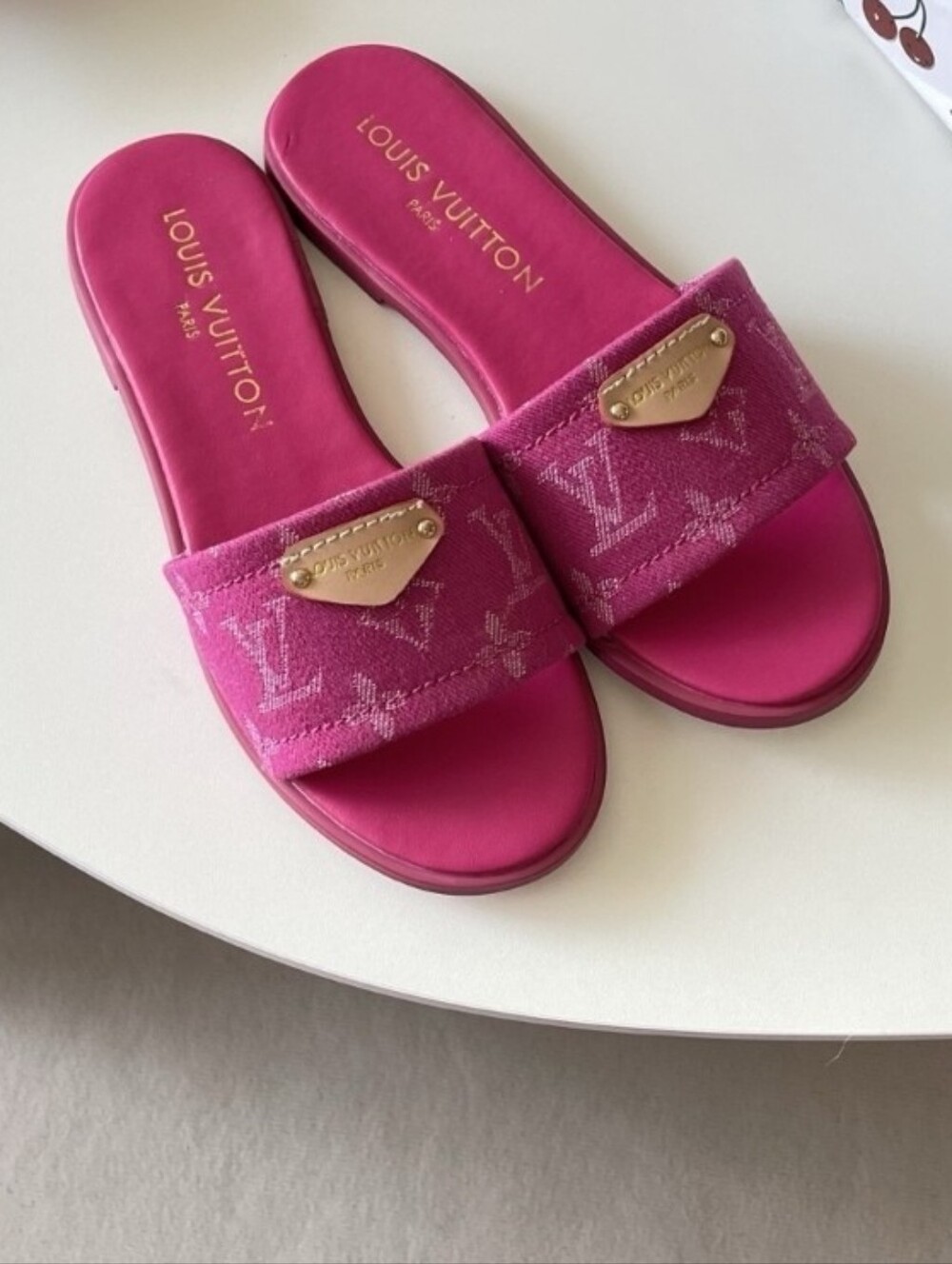 Pink Fuchsia Monogram Slide Sandals